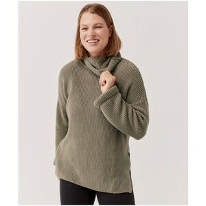 PACT Fisherman Chunky Turtleneck Ribbed Sweater Organic Olive Green Medium